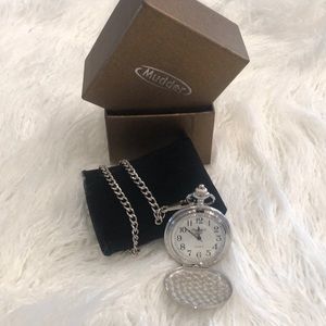 Mudder quartz vintage silver pocket watch chain